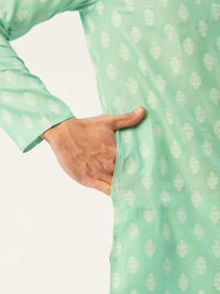 Thumbnail for Jompers Men's Green Cotton Floral Printed kurta Pyjama Set