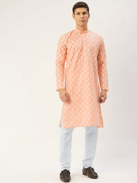 Thumbnail for Jompers Men's Peach Cotton Floral printed kurta Only
