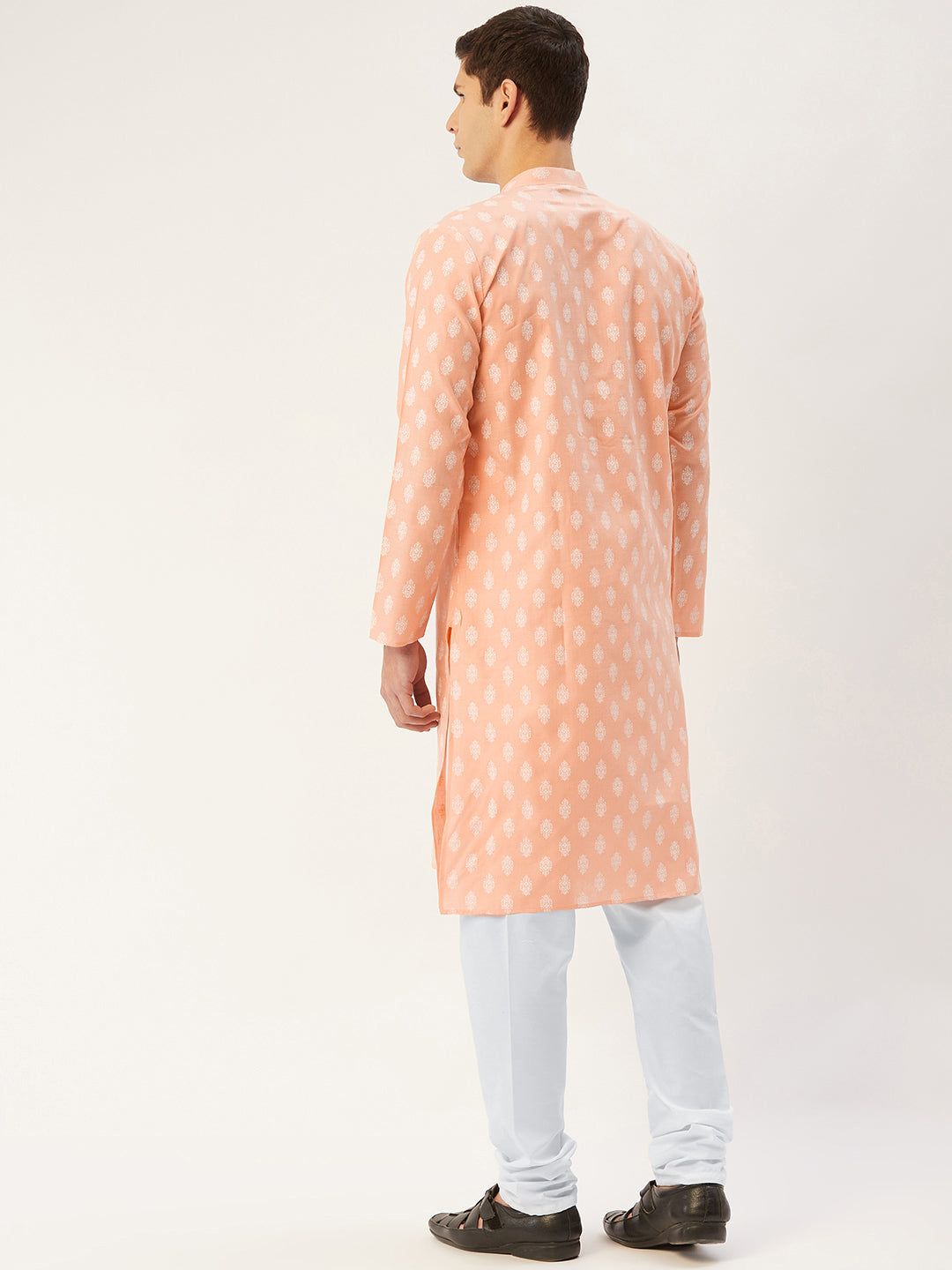 Jompers Men's Peach Cotton Floral printed kurta Only