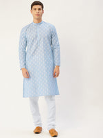Thumbnail for Jompers Men's Sky Cotton Floral Printed kurta Pyjama Set