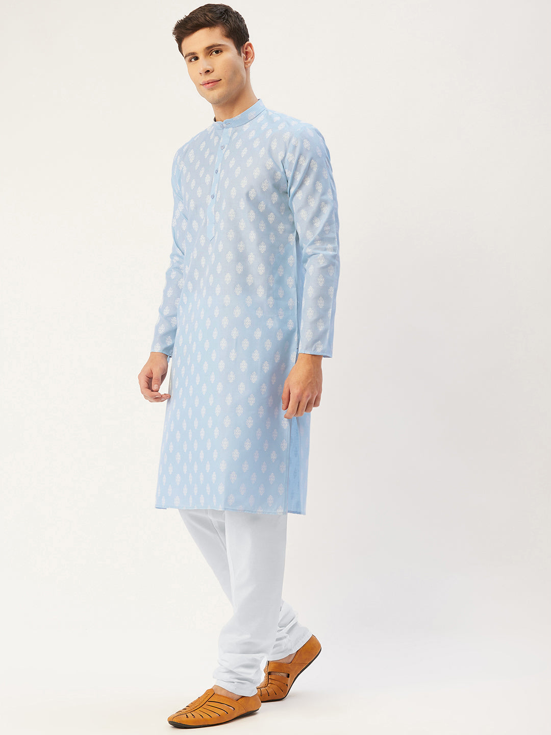 Jompers Men's Sky Cotton Floral Printed kurta Pyjama Set