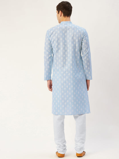 Jompers Men's Sky Cotton Floral Printed kurta Pyjama Set