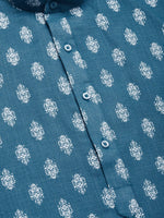 Thumbnail for Jompers Men's Teal Cotton Floral printed kurta Pyjama Set