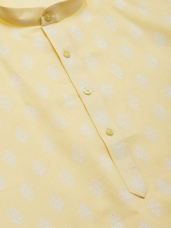 Jompers Men's Yellow Cotton Floral printed kurta Pyjama Set