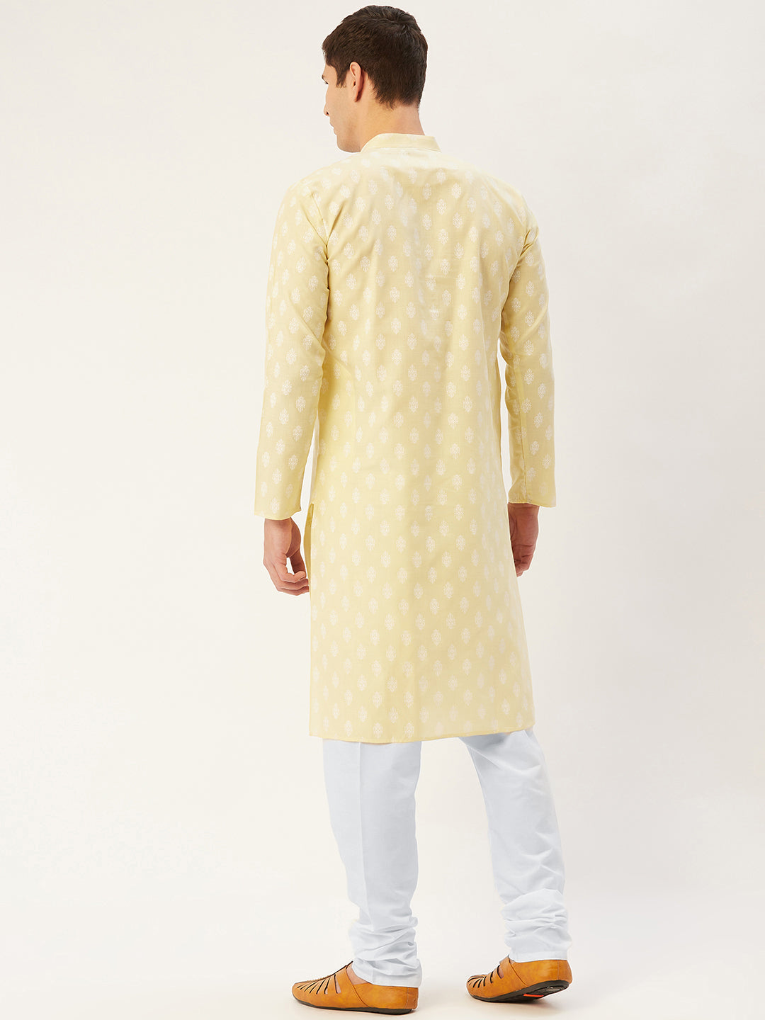 Jompers Men's Yellow Cotton Floral printed kurta Pyjama Set