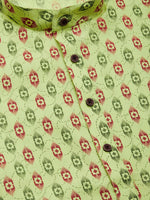 Thumbnail for Jompers Men's Green Cotton Ikat printed kurta Pyjama Set
