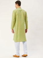 Thumbnail for Jompers Men's Green Cotton Ikat printed kurta Only