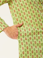 Thumbnail for Jompers Men's Green Cotton Ikat printed kurta Pyjama Set