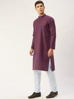 Thumbnail for Jompers Men's Maroon Cotton Ikat printed kurta Only