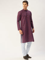 Thumbnail for Jompers Men's Maroon Cotton Ikat printed kurta Only