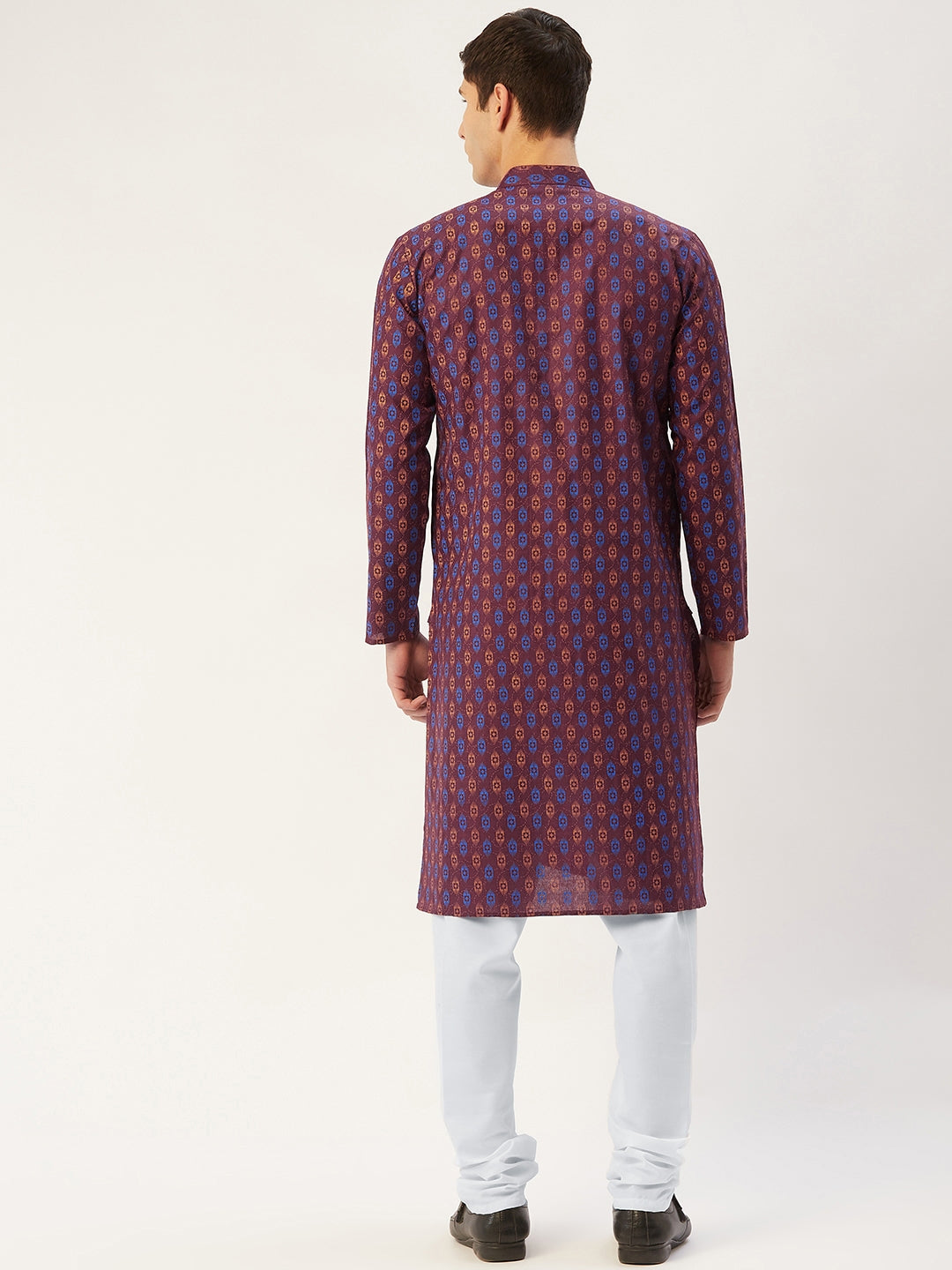 Jompers Men's Maroon Cotton Ikat printed kurta Only