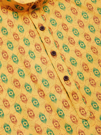 Thumbnail for Jompers Men's Mustard Cotton Ikat printed kurta Only