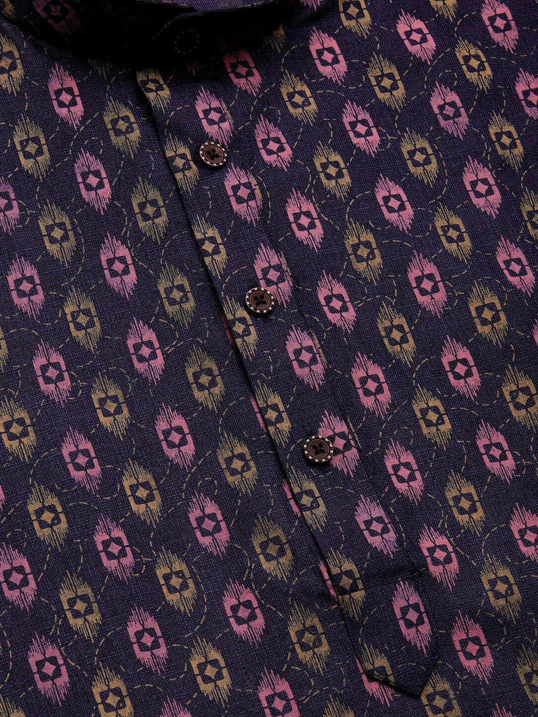 Jompers Men's Navy Cotton Ikat printed kurta Pyjama Set