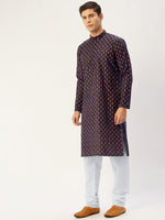 Thumbnail for Jompers Men's Navy Cotton Ikat printed kurta Only