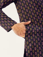 Thumbnail for Jompers Men's Navy Cotton Ikat printed kurta Only
