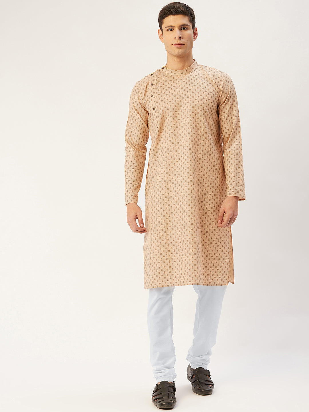 Jompers Men's Beautiful Beige Cotton printed kurta Only