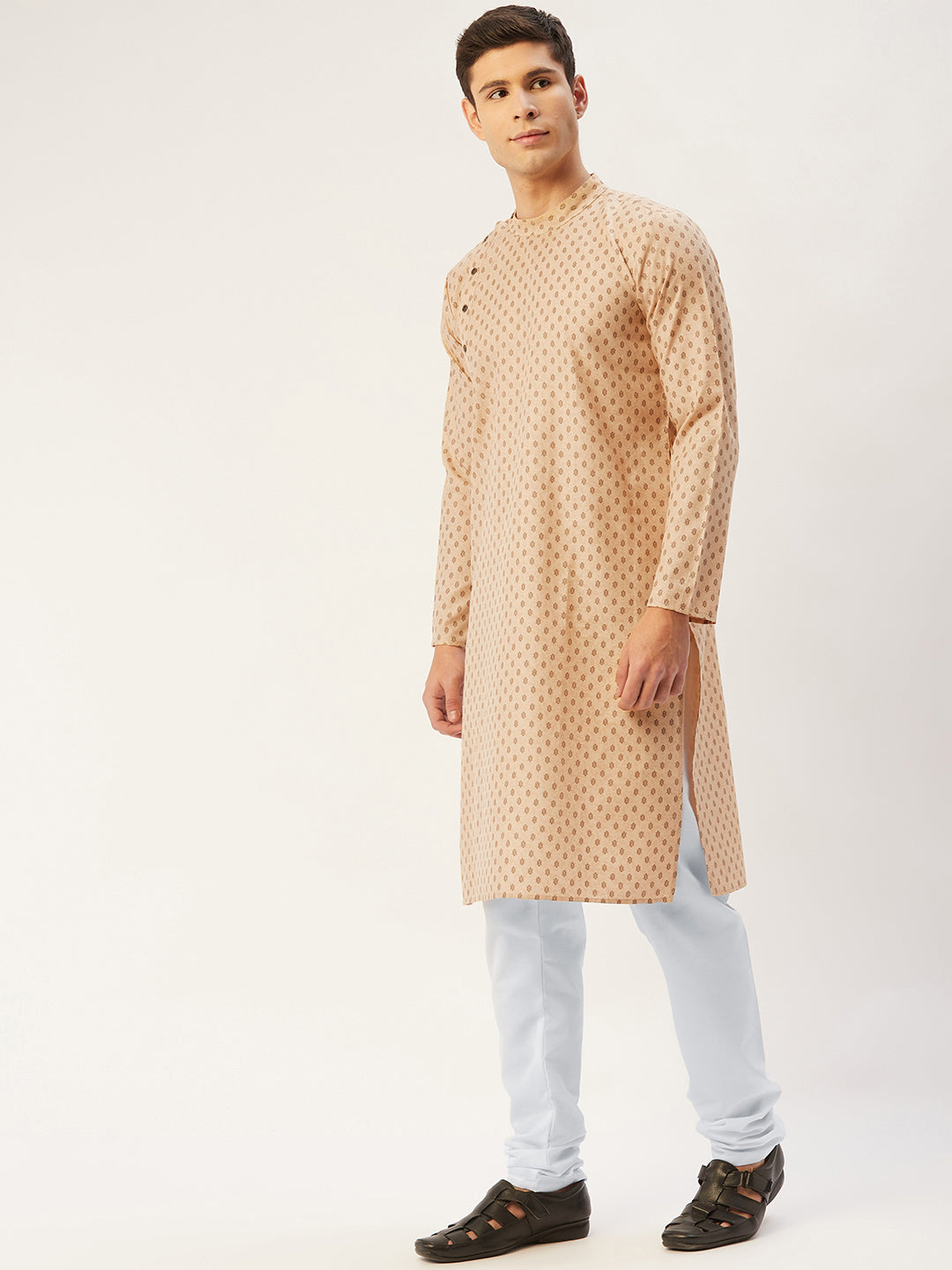 Jompers Men's Beige Cotton printed kurta Pyjama Set