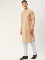 Thumbnail for Jompers Men's Beautiful Beige Cotton printed kurta Only
