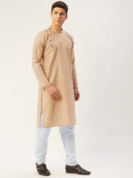Thumbnail for Jompers Men's Beige Cotton printed kurta Pyjama Set