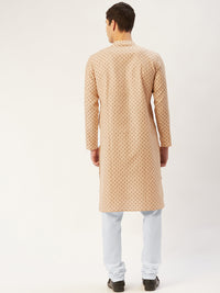 Thumbnail for Jompers Men's Beige Cotton printed kurta Pyjama Set