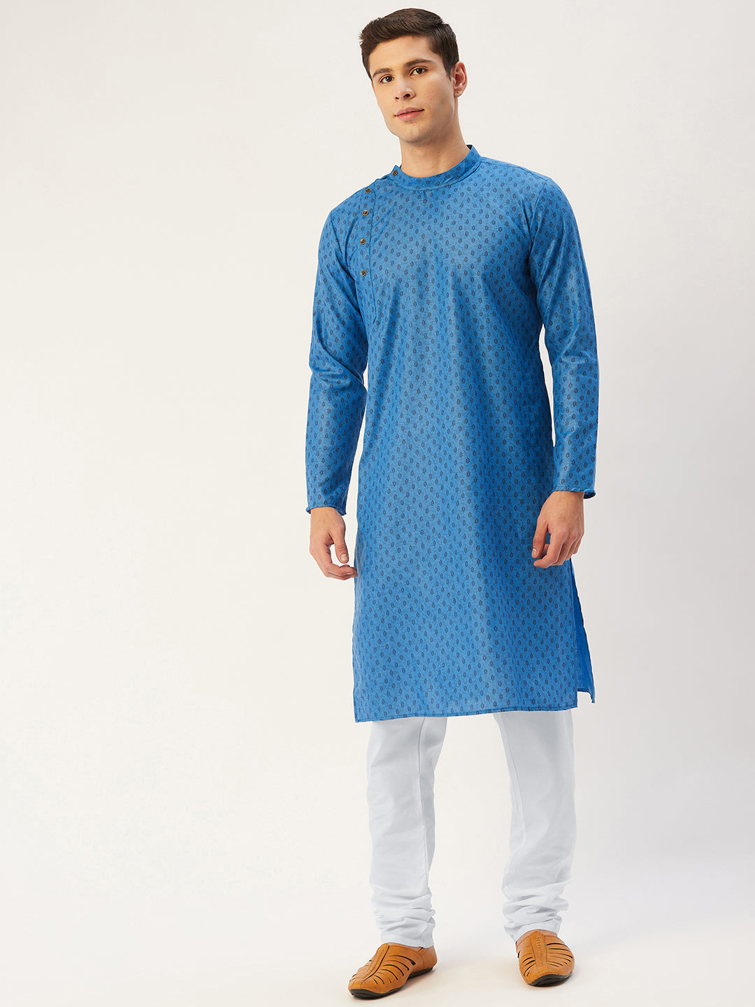 Jompers Men's Blue Cotton printed kurta Only