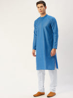 Thumbnail for Jompers Men's Blue Cotton printed kurta Only