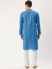 Thumbnail for Jompers Men's Blue Cotton printed kurta Pyjama Set