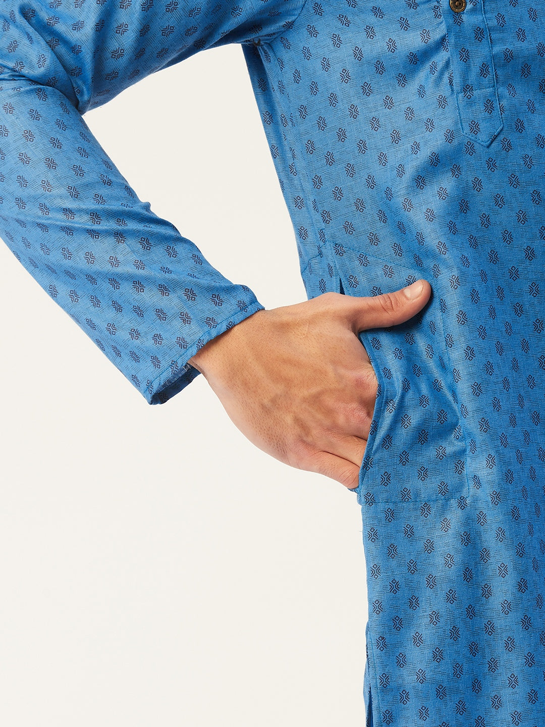 Jompers Men's Blue Cotton printed kurta Pyjama Set