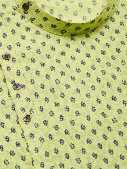 Jompers Men's Green Cotton printed kurta Pyjama Set