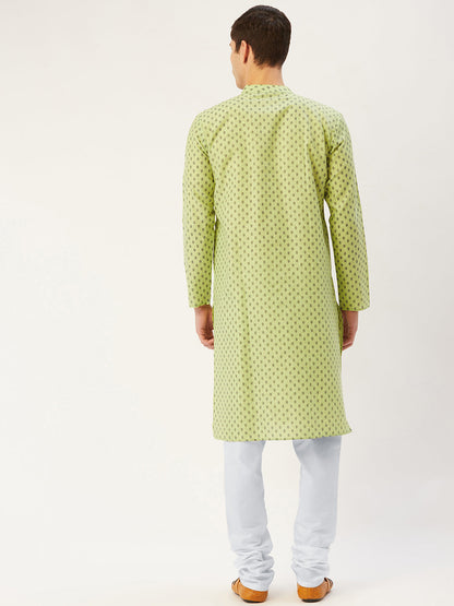 Jompers Men's Green Cotton printed kurta Pyjama Set