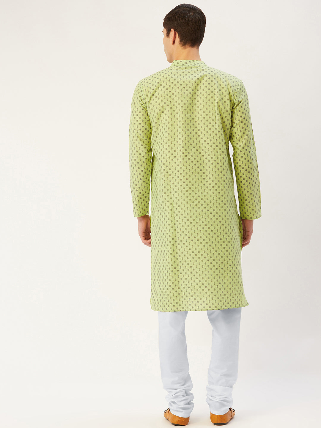 Jompers Men's Green Cotton printed kurta Only