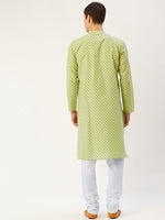 Thumbnail for Jompers Men's Green Cotton printed kurta Only