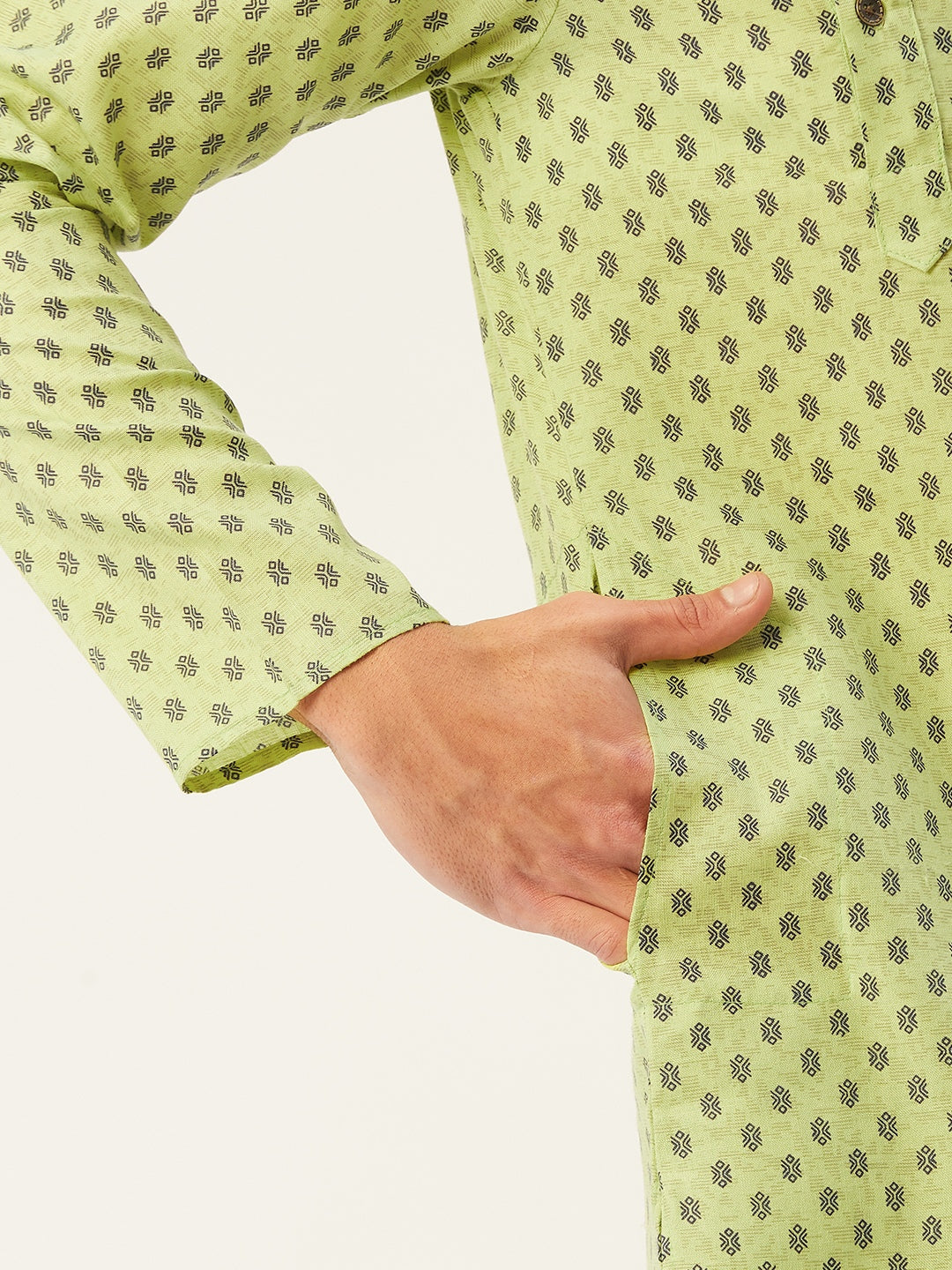 Jompers Men's Green Cotton printed kurta Only