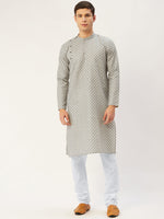 Thumbnail for Jompers Men's Grey Cotton printed kurta Only