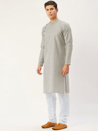 Thumbnail for Jompers Men's Grey Cotton printed kurta Pyjama Set