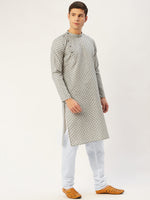 Thumbnail for Jompers Men's Grey Cotton printed kurta Only