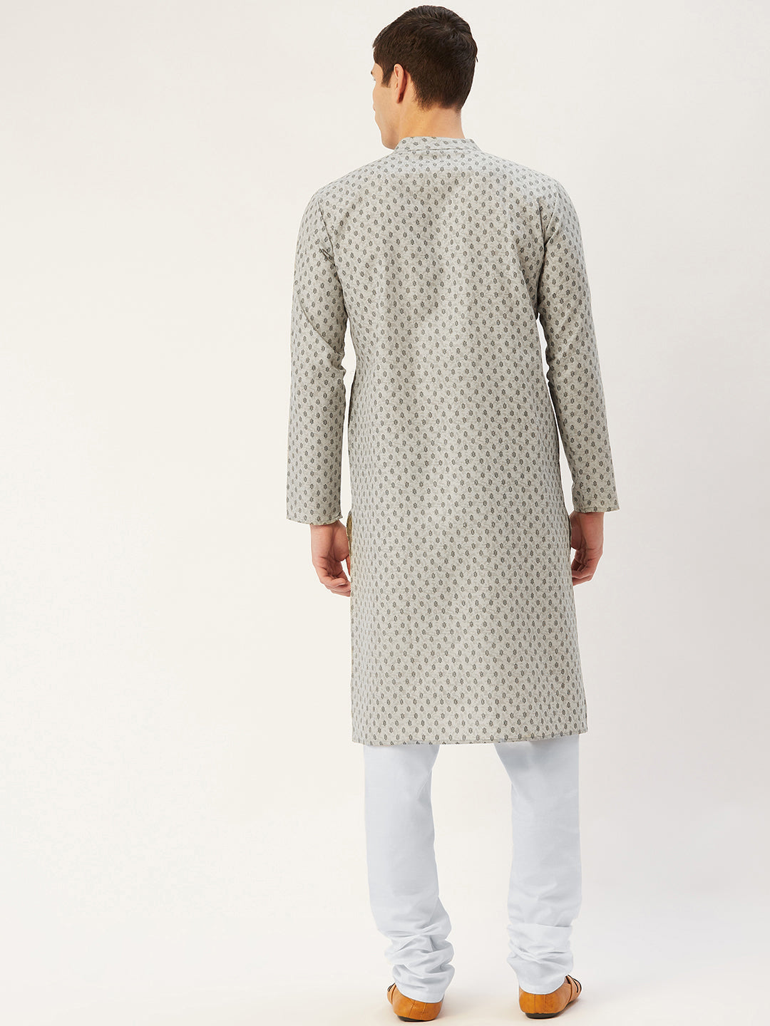 Jompers Men's Grey Cotton printed kurta Only
