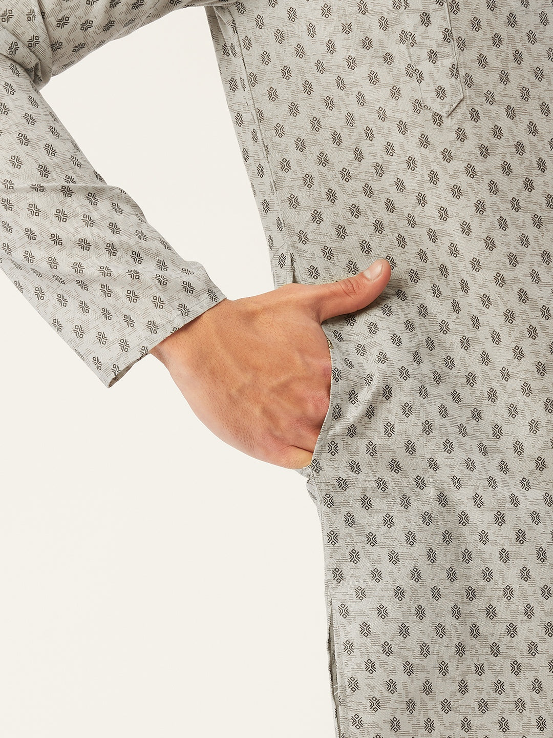Jompers Men's Grey Cotton printed kurta Only