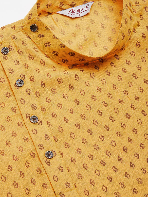 Jompers Men's Mustard Cotton printed kurta Pyjama Set