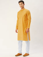 Thumbnail for Jompers Men's Mustard Cotton printed kurta Pyjama Set