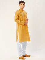 Thumbnail for Jompers Men's Mustard Cotton printed kurta Pyjama Set