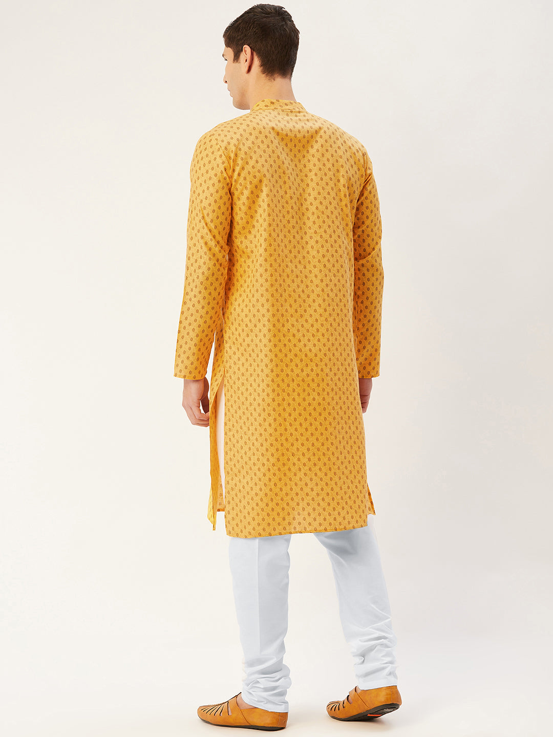 Jompers Men's Mustard Cotton printed kurta Pyjama Set