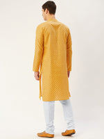 Thumbnail for Jompers Men's Mustard Cotton printed kurta Pyjama Set