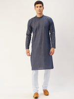 Thumbnail for Jompers Men's Navy Cotton printed kurta Pyjama Set