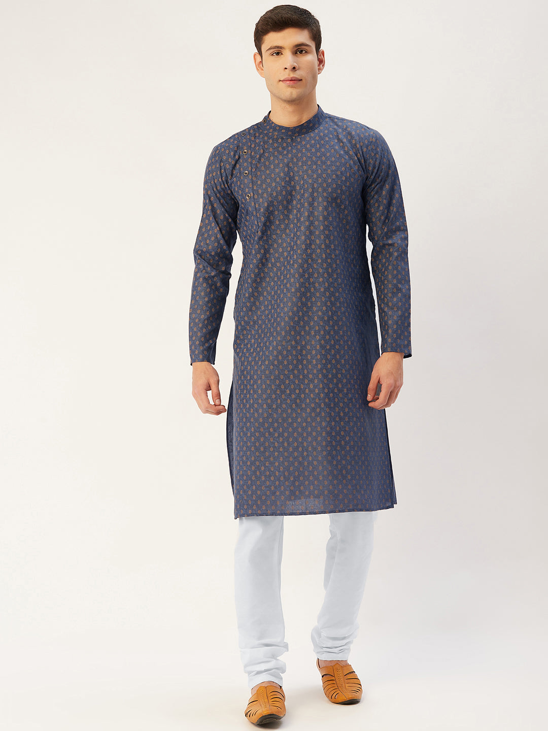 Jompers Men's Navy Cotton printed kurta Only