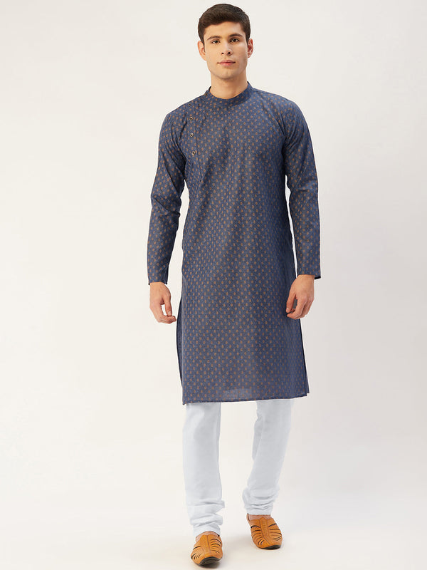 Jompers Men's Navy Cotton printed kurta Only