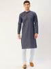 Jompers Men's Navy Cotton printed kurta Pyjama Set