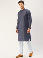 Thumbnail for Jompers Men's Navy Cotton printed kurta Pyjama Set