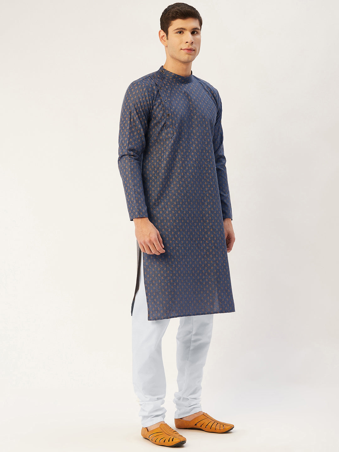 Jompers Men's Navy Cotton printed kurta Only