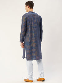 Thumbnail for Jompers Men's Navy Cotton printed kurta Only